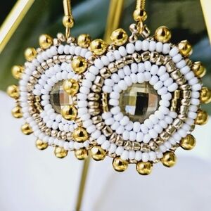 2/$27 | White + Gold Beaded Bohemian Indigenous Native Hoop Earrings